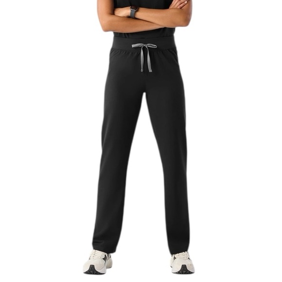 Figs Livingston Black Basic Scrub Straight Leg Pants Drawstring Waist Sz L - Picture 2 of 10